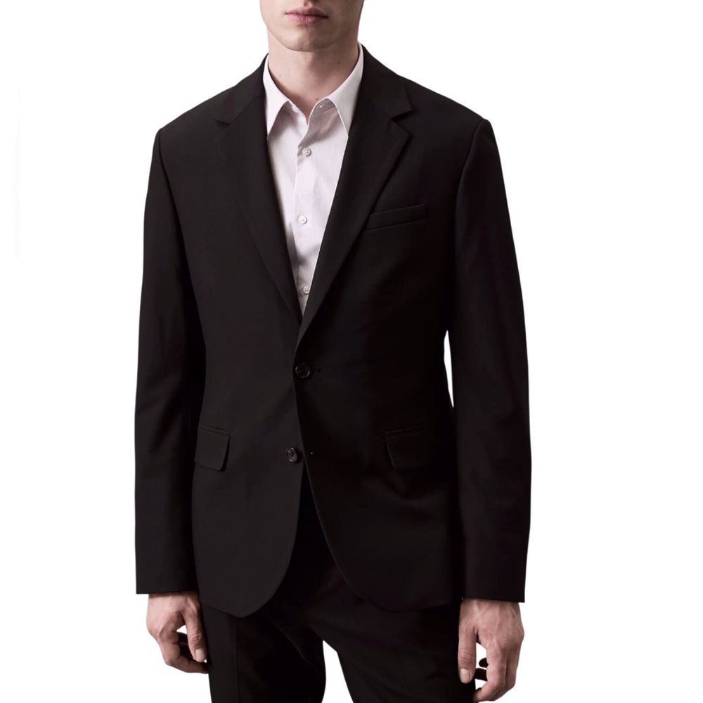 Calvin Klein Blazer Size 36 Short Black Slim Fit Refined Stretch 2 Button Jacket